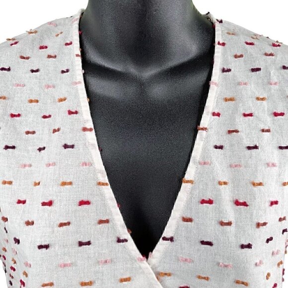 Madewell Peplum Crossover Short Sleeve Ivory Top Rainbow Clipdot Women’s S NWT - Picture 5 of 10